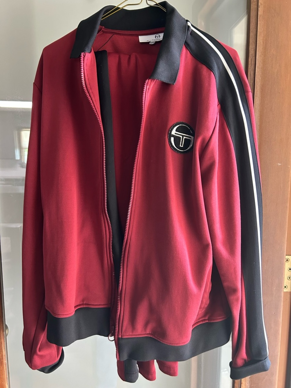 Sergio Tacchini Men's Red Track Jacket and Pants with Black Trim -